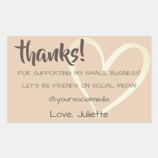 Merci Étiquette Médias sociaux Beige Cream Heart (Devant)