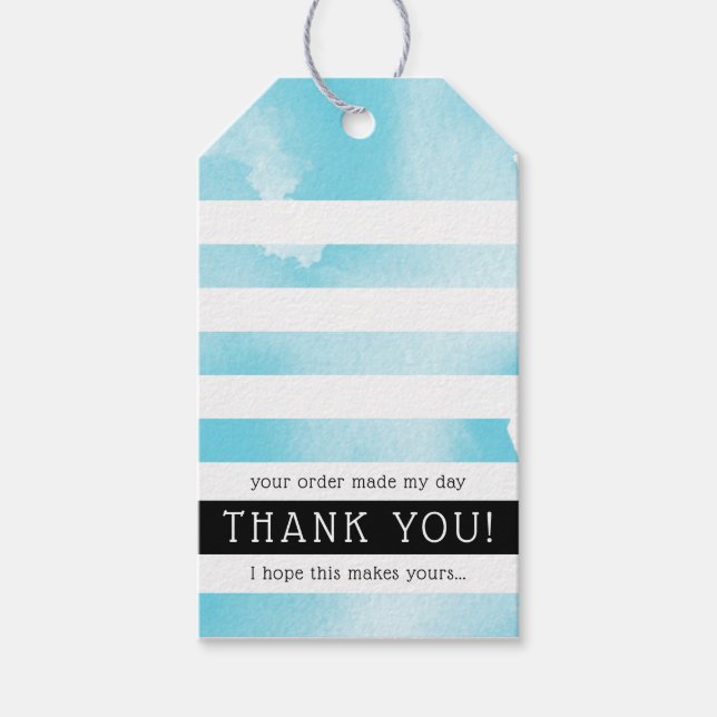 MERCI ÉTIQUETTE moderne rayure bleu aqua aquarelle (Devant)