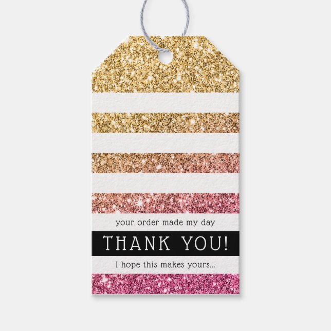 MERCI ÉTIQUETTE moderne rayure luxe or rose paille (Devant)