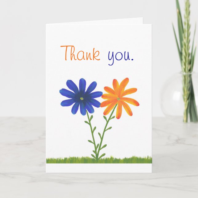 Merci, fleurs bleues et orange, cartes de mariage (Devant)