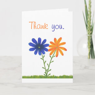 Merci, fleurs bleues et orange, cartes de mariage