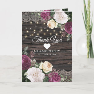 Merci floral de mariage en bois rustique