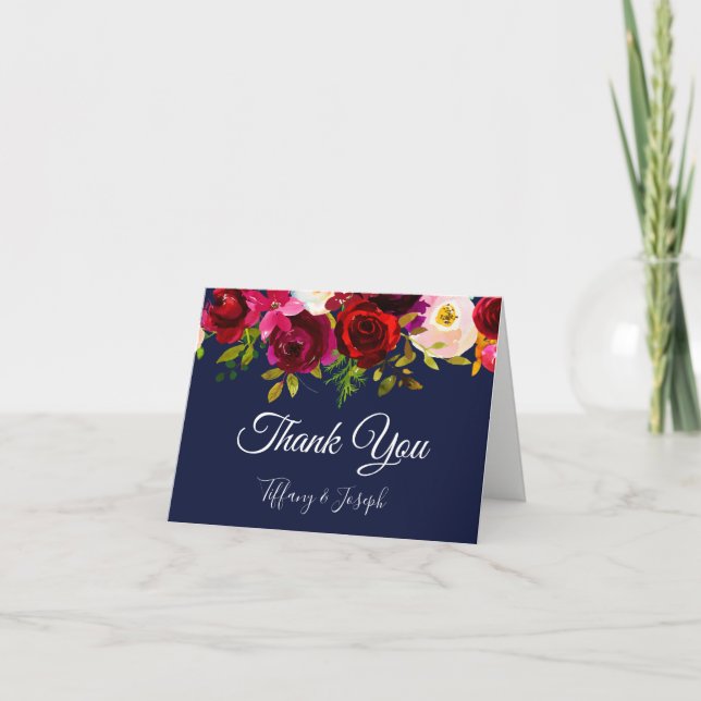 Merci floral élégant de mariage de marine de (Devant)