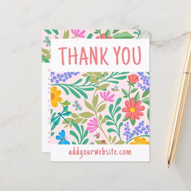 Merci floral rose pâle pour votre achat (Devant/Arrière en situation)
