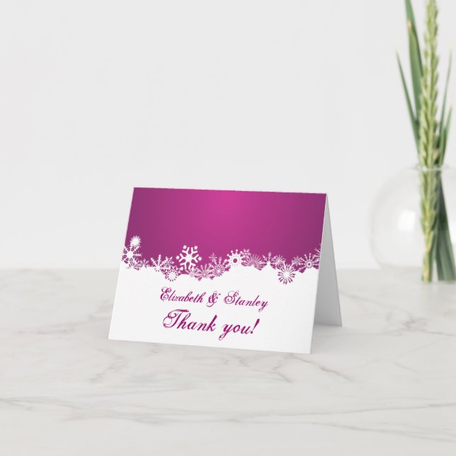 Merci fuchsia de mariage d'hiver de flocon de (Devant)