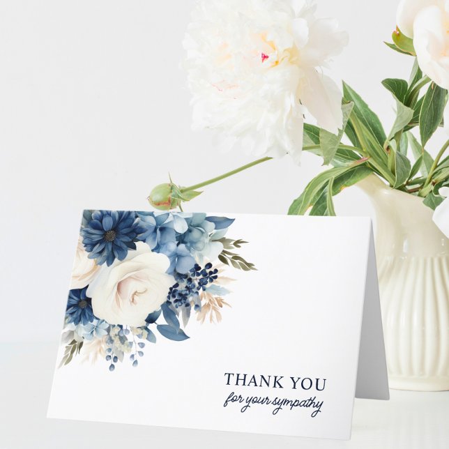 Merci funéraire bleu aquarelle Floral | PHOTO (Funeral Thank You Blue Watercolor Floral  PHOTO)