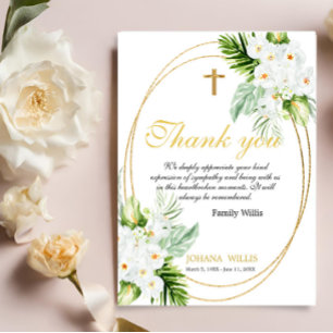 Merci Funéraire Floral blanc Sympathie Carte Grief