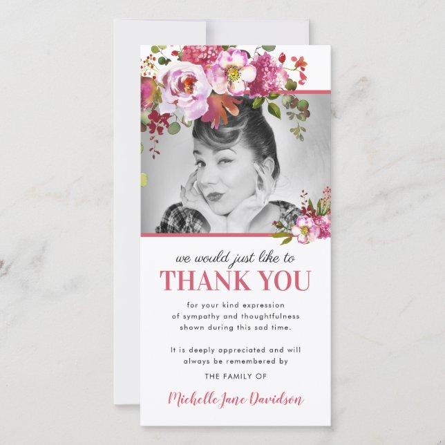 Merci funéraire rose floral (Devant)