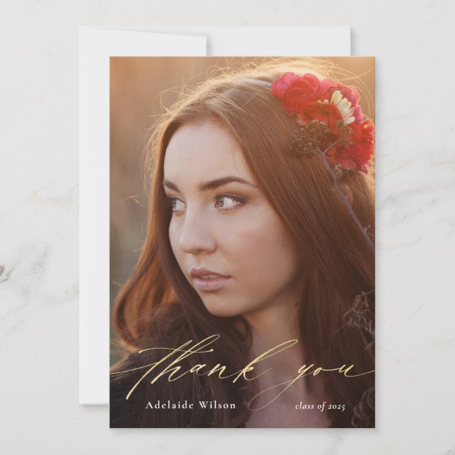 Merci Gold Script Graduation avec photo (Devant)