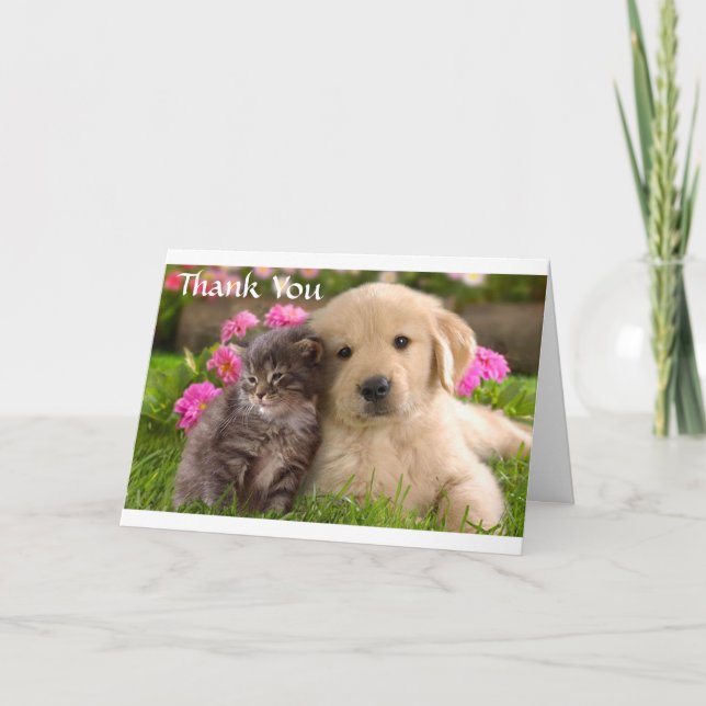 Merci Golden Retriever Puppy & Kitten Card (Devant)