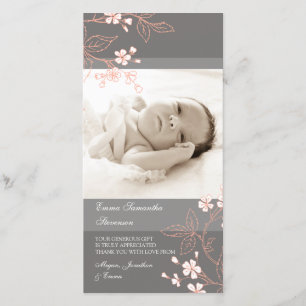 Merci gris corail Cartes photos Baby shower