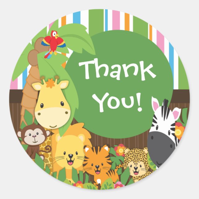 Merci Jungle Safari Bébé Animaux Sticker (Devant)