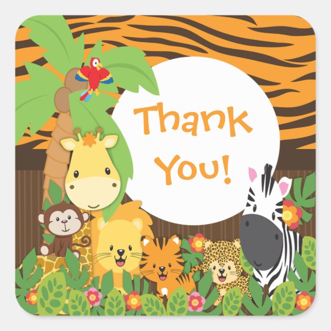 Merci Jungle Safari Bébé Animaux Sticker (Devant)