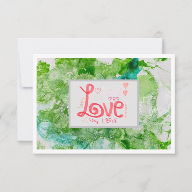 Merci Love Carte pour notes 3,5 po x 5 po - Vert (Devant)