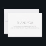 Merci mariage<br><div class="desc">Un simple mariage de typographie vous remercie avec un message texte sur le devant et le nom du couple en script au dos de la carte de note.</div>