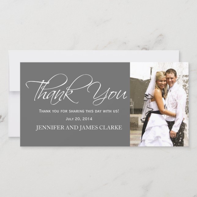 Merci Mariage blanc gris Carte photo (Devant)