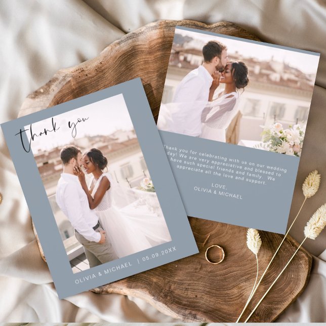 Merci Mariage bleu Dusty - photo minimaliste (Créateur téléchargé)