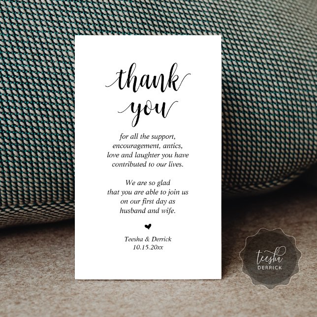 Merci mariage, Carte de boîtier de script moderne (Wedding Thank you, Modern Script Enclosure Card, Celebrating with us, Black and white)