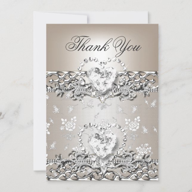 Merci Mariage Crème Diamant Cœur Argent (Devant)
