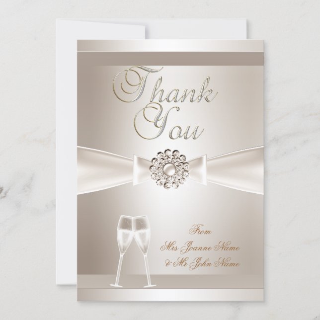 Merci Mariage Damassé Crème Blanc Champagne (Devant)