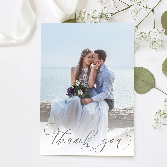 Merci Mariage de photo simple script (Elegant wedding thank you card with a 2 photo template)