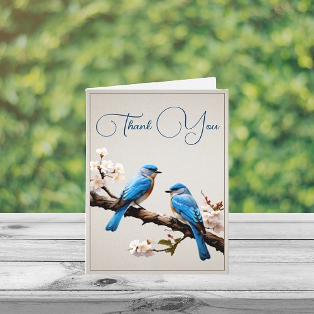 Merci Mariage des oiseaux bleus du printemps (Spring Bluebirds Wedding Thank You Card)
