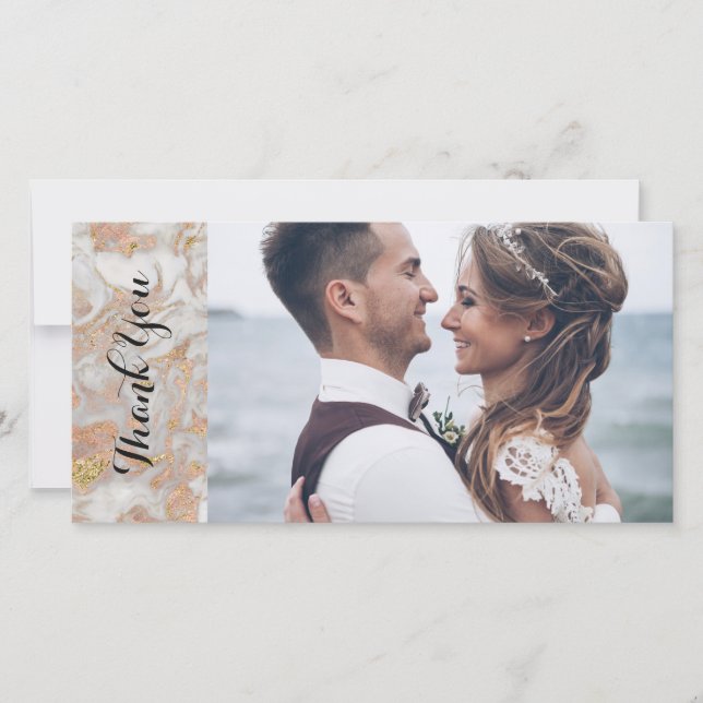 Merci Mariage en marbre d'or moderne Faux Rose (Devant)