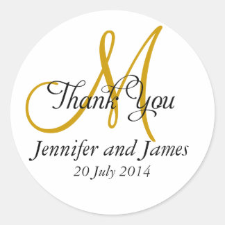 Merci Mariage Faveur Stickers Monogramme Or