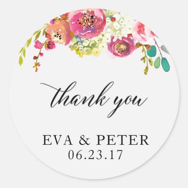 Merci mariage Favor Sticker Floral Aquarelle (Devant)