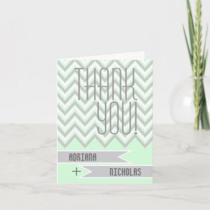 Merci mariage moderne gris chevron, vert menthe