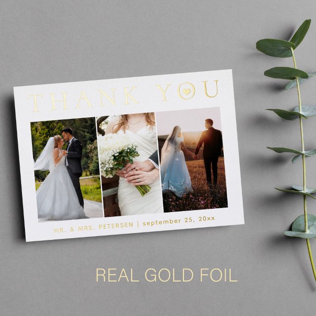 Merci mariage moderne photo feuille or carte (You can choose the color of the FOIL: GOLD, SILVER or ROSE GOLD)