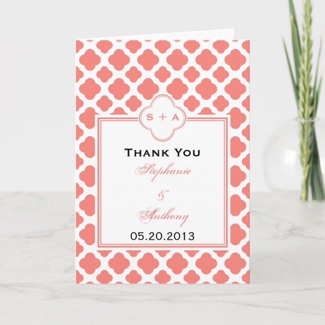 Merci Mariage Motif Coral rose Quatrefoil (Devant)
