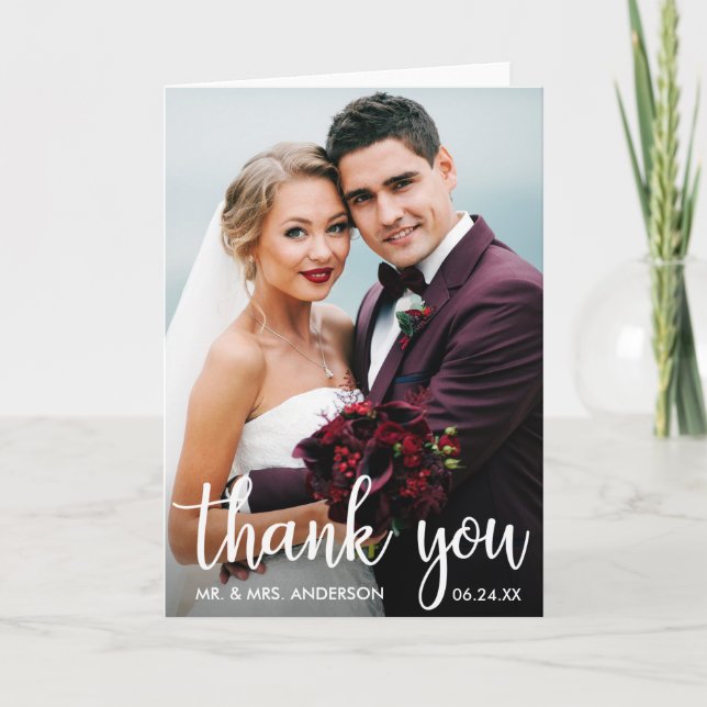 Merci Mariage photo moderne Script Panier carte (Devant)