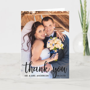 Merci Mariage Photo moderne Script Plier Carte B