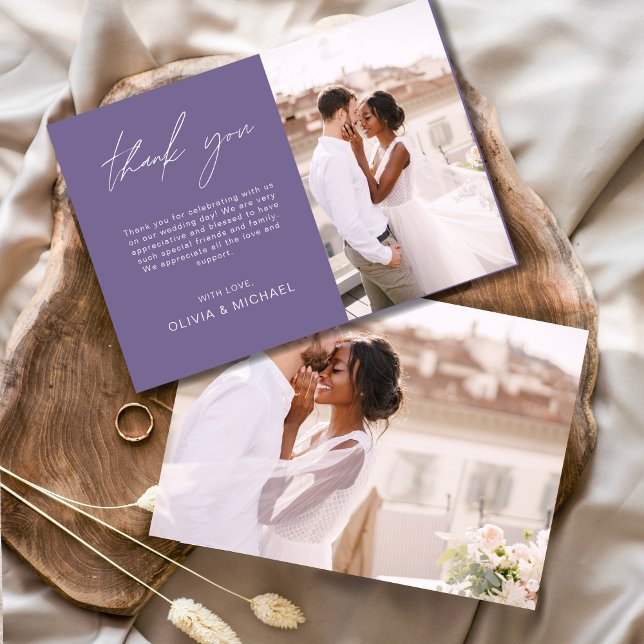 Merci Mariage violet Photo Simple Elegance Card (Créateur téléchargé)