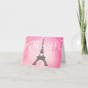 Merci Merci d'aquarelle de rose de Tour Eiffel de