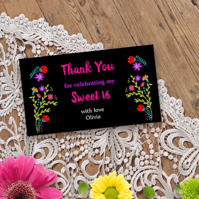 Merci mexicain Fiesta Floral Sweet 16 Cartes (Thank you card from my Mexican Fiesta Floral collection. Message me to create co-ordinating items.
)