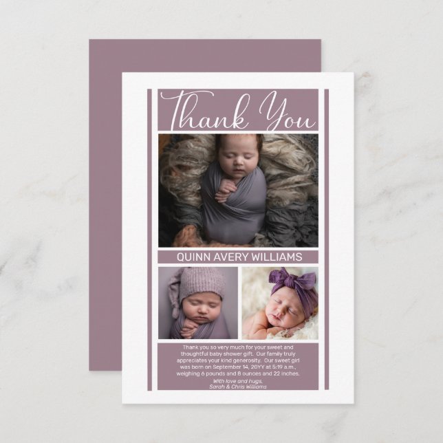 Merci minimaliste de Baby shower de lavande fille (Devant / Derrière)