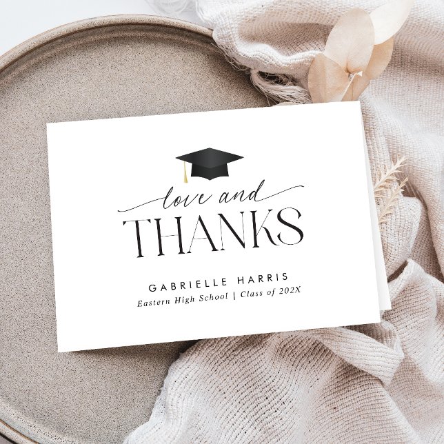 Merci minimaliste noir et blanc (Black and White Script Minimalist Thank You | Blank Inside)