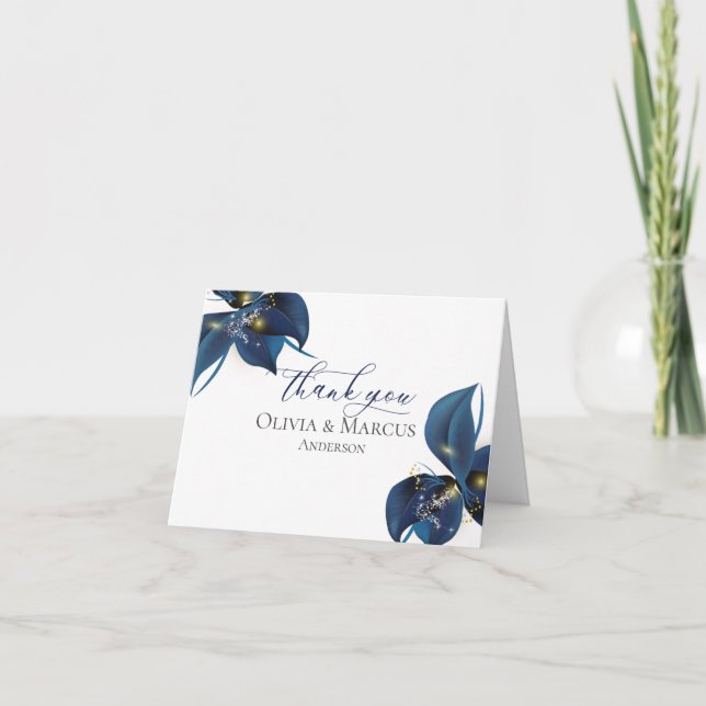 Merci | Moderne Deep Indigo Bleu et or (Devant)