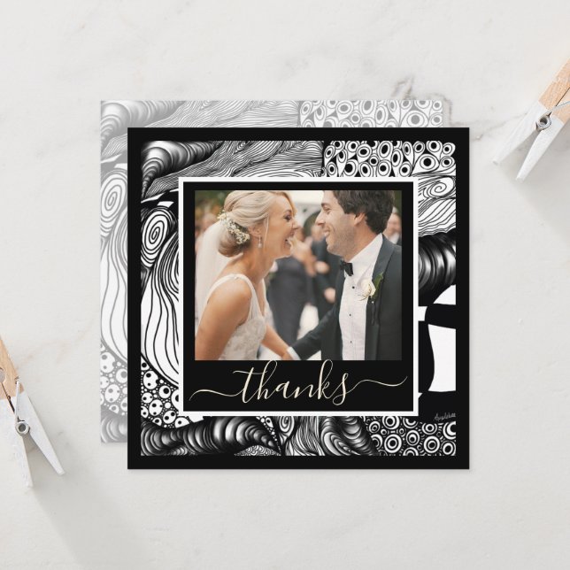 Merci Moderne élégant noir et blanc avec photo (Devant/Arrière en situation)