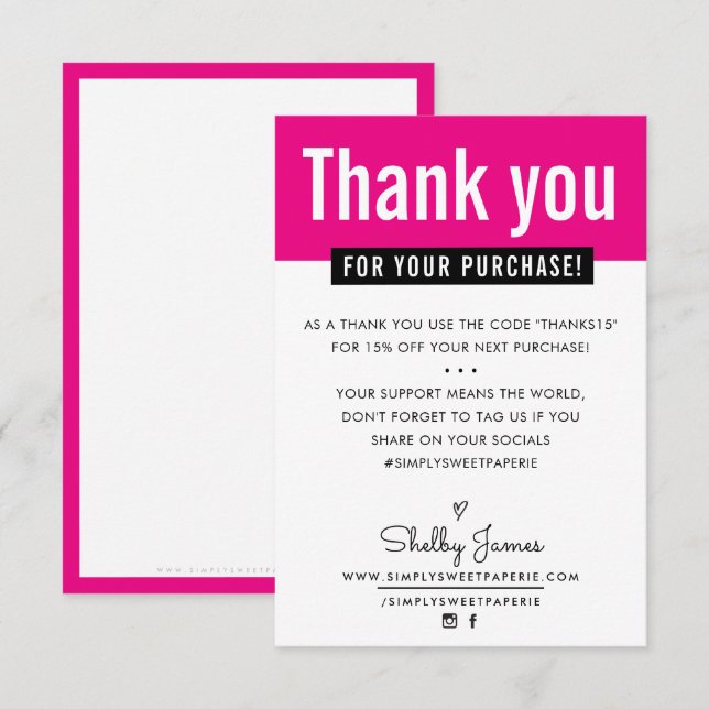 MERCI MODERNE encart d'achat client rose (Devant / Derrière)
