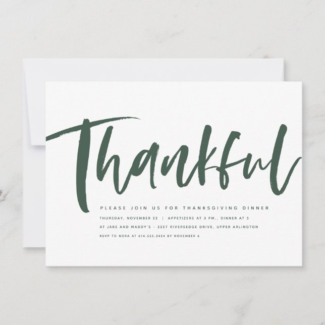 Merci moderne vert vert Thanksgiving invitation (Devant)