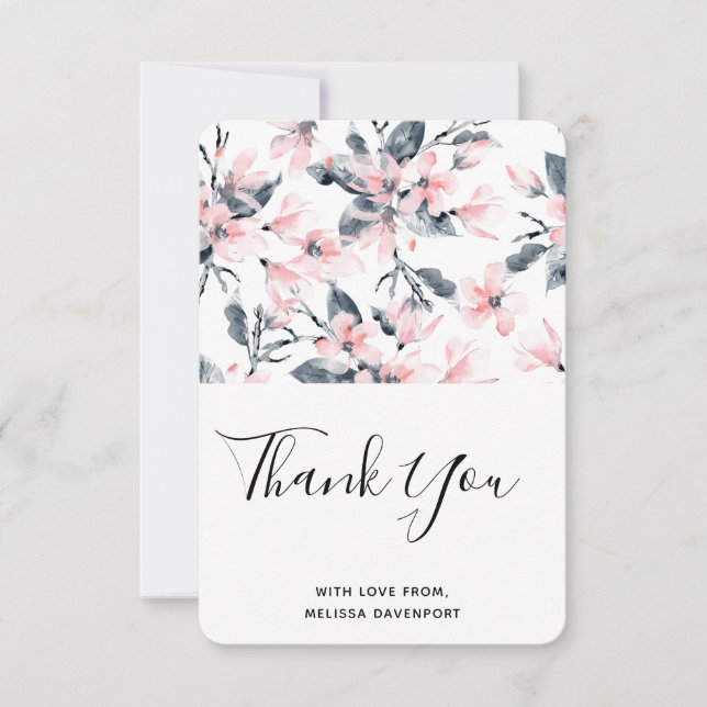 Merci Motif rose et gris en aquarelle (Devant)