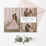 Merci Multi Photo Collage Mariage<br><div class="desc">Montrez votre amour et votre gratitude avec ce Carte de remerciements Mariage Multi-Photo Collage incroyable. Conçu pour les couples qui veulent mettre en valeur leurs moments favoris de leur mariage, cette carte présente un collage de trois photos chères sur le devant, jumelé à un message sincère et à vos noms....</div>