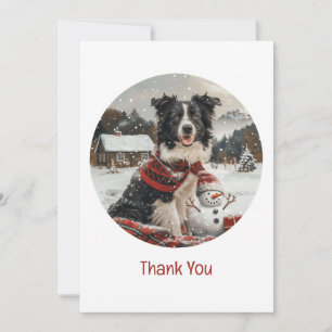 Merci Noël Bordure Collie Chien Snowman