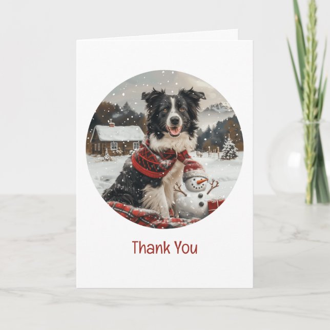 Merci Noël Bordure Collie Chien Snowman (Devant)
