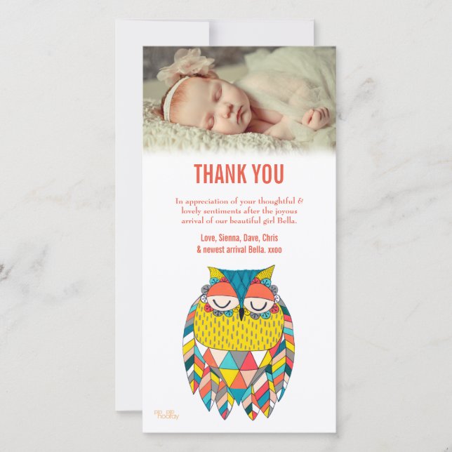 Merci Note Aztec Baby Owl Carte photo Modèle (Devant)