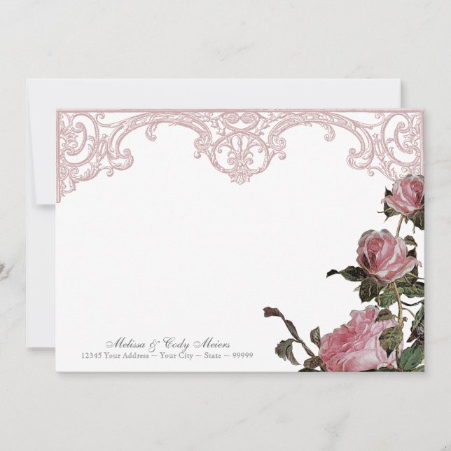 Merci Note Cartes Plat - Trellis Rose Vintage (Devant)