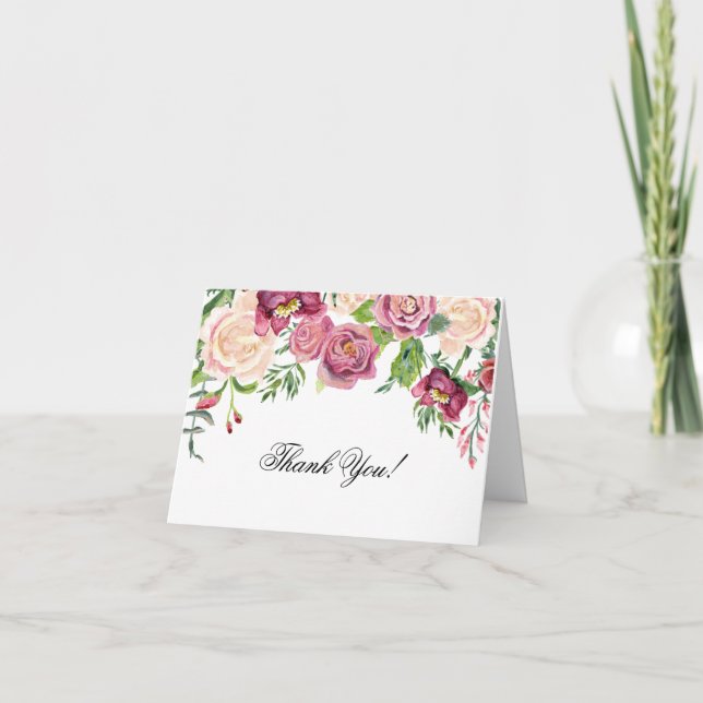 Merci Notes Aquarelle Bourgogne Rose Floral (Devant)